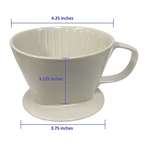 Goldtone #2 Pour Over Coffee Maker - Ceramic One Single Cup White Coffee Brewer - Reusable Cone Drip Holder Flat Bottom With 3 Holes + 1Oz Coffee Scoop (Ivory (White), Pour Over + Scoop) #TOP1