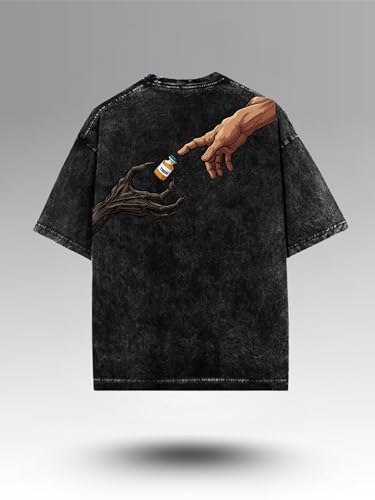 Image of Oversized Acid Wash T-Shirt for Men | Graphic Printed Streetwear Tee | Gym Meme Back Print Casual Half Sleeve | College & Gym Wear | Perfect for Gifting