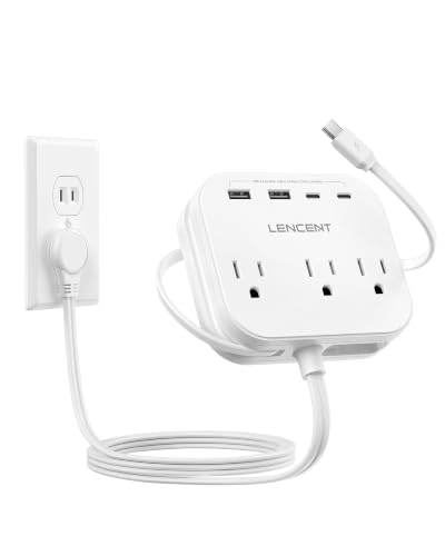 LENCENT Extensión Eléctrica 3 Tomas, Adaptador de Enchufe Plano con Cable USB-C miniatura 1