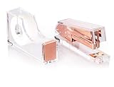 Staple & Stick Office Supplies Designer - Acrylic Lucite Rose Gold Stapler & Tape Dispenser - Elegan