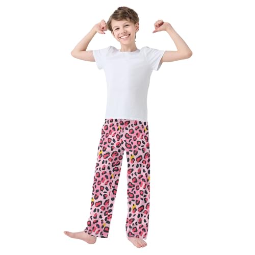 Boys' Pants Leopard Print Cute Cheetah Spot Pink Long Bottoms Jogger Pants Elastic Waist Trousers with Pockets S-XL2