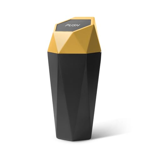 Image of Mandark Car Trash Can with Lid, Diamond Design Small Vehicle Automatic Portable Garbage Bin, Leakproof Automotive Interior Dustbin for Kitchen Home Office, Universal for SUV, Truck, RV (Gold)