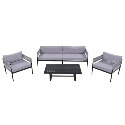 Image of BRISHI Outdoor Sofa Set | Balcony Sofa | Patio Furniture Sets | Conversation Sets | Braid & Rope Garden (4 Seater- Light Grey.)