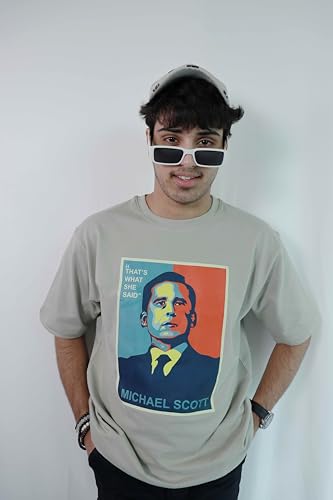 Image of Silly Panda Oversized Unisex Smoke Grey 'The Office' T-Shirt, Michael Scott That's What She Said Print, 100% Cotton