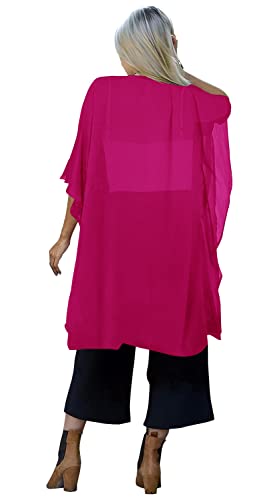 Image of Indian Trendy Women's Solid Puff Sleeve Kimono Long Cardigan Loose Cover Up Casual Blouse Top Chiffon