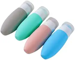 Kit 4 Frascos de Silicone 90 ml para Viagem – Antivazamento, Reutilizáveis e Livres de BPA | Porta-Shampoo, Condicionador e Cosméticos com Bico Dosador e Tampa Flip-Top | Aprovado para Bagagem de Mão