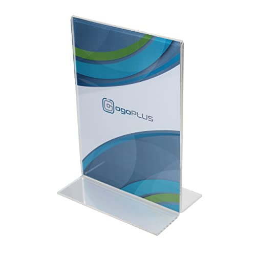ogoPLUS T-Ständer Din A6 Hochformat / Acryl Tischaufsteller, Flyer Ständer, Menükartenhalter, Infoschild, Werbeträger, Acrylglas Preisschild, Aufsteller Werbung Cover