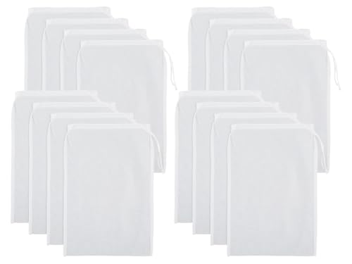 Kellegour 16 Stück Nussmilchbeutel Nylon,Kordelzug Siebbeutel,300 Mesh Filterbeutel,Passiertuch 20x30cm Nylon Feinmaschiges,Bio Waschbar mit Kordelzug,für Nuss Milch Hafer Milch Obst Gemüse Saft,Weiß
