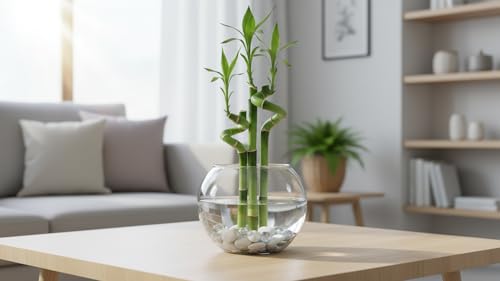 Image of Beautiful Clear Glass Pot for Lucky Bamboo Tree /Money Plant (Without Tree) Glass Container Set