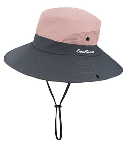 Women's Sun-Hat Uv-Protection-Foldable Mesh Wide-Brim Outdoor Summer Beach Fishing Hat With Ponytail-Hole (One Size, Pink) #TOP7