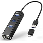 TECKNET USB C to Ethernet, Aluminum 3 Port USB 3.0 Hub with RJ45 10/100/1000 Gigabit Ethernet Adapter Converter LAN Wired Network Adapter for Laptop