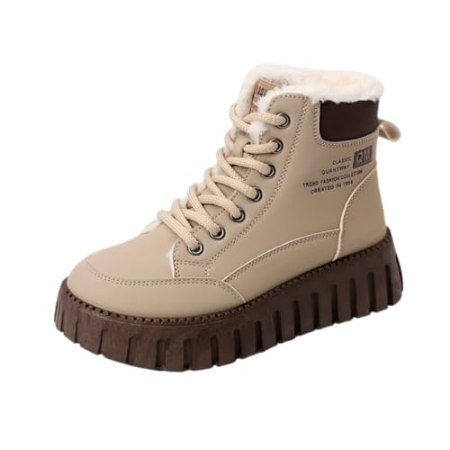 Women's Letter Pattern Round Toe Winter Plush Inner Thermal Snow Boots, Thick Soled Platform Versatile Comfortable Ankle Boots