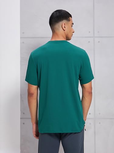 Image of TECHNOSPORT Men's Slim Fit Solid Crew Neck T-Shirt, Cotflex Quick Dry Wrinkle Resistant Polyester Sports Tee for Gym, Running, Training, Sports