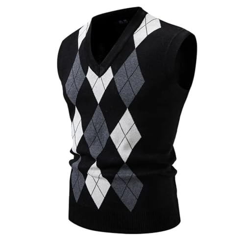 Mens Casual Argyle Knitwear Vest V Neck Sleeveless Slim Fit Pullover Knitted Sweater2