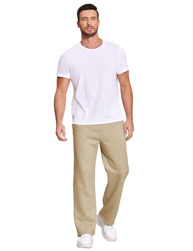 Image of Deyeek Men's Fleece Lined Sweatpants Open Bottom Straight Leg Sweat Pants for Mens Loose Fit Joggers Sweatpants with Pockets