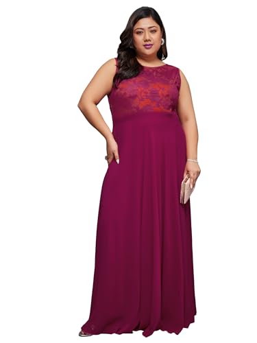 Image of Miss Chase A+ Women's Round Neck Sleeveless Georgette Floral Lace Fit & Flare Maxi Dress