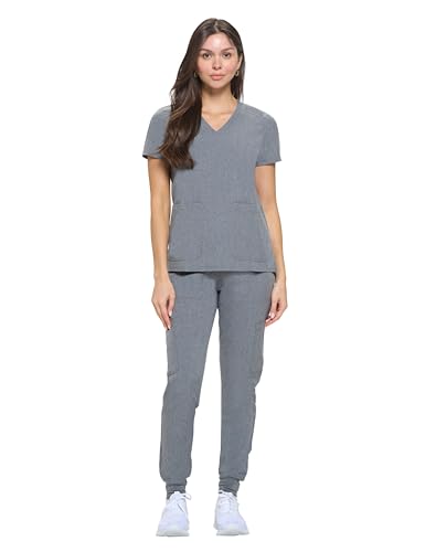 Natural Uniforms Womens Essential Cool Stretch Jogger Scrub Set (Heather Grey, Large)