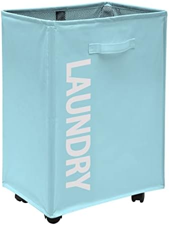 ZCCPECK Pro 23" Laundry Hamper, Collapsible Rolling Laundry Basket, Laundry Cart with Wheels Utility Removable Dirty Clothes Hamper for Dorm Organization and Storage（LightBlue）
