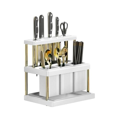 Multifunctional Kitchen Sink Space Saving Utensil Holder & Cutlery Drying Rack White Caddy for Kitchen Accessories Draining & Storage Solution