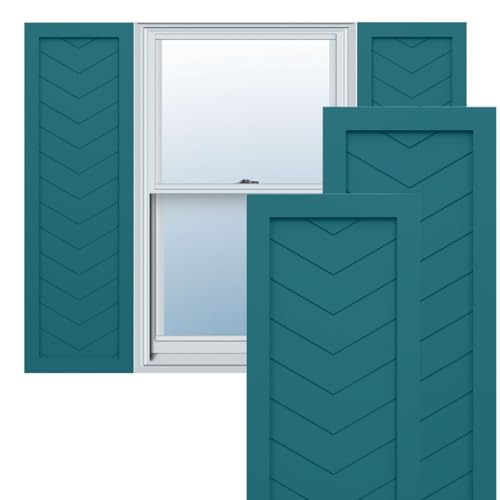 Ekena Millwork TFP001CV12X042AN True Fit PVC Single Panel Chevron Modern Style Fixed Mount Shutters, (Per Pair-Hardware Not Included), 12-in. W x 42-in. H, Antigua