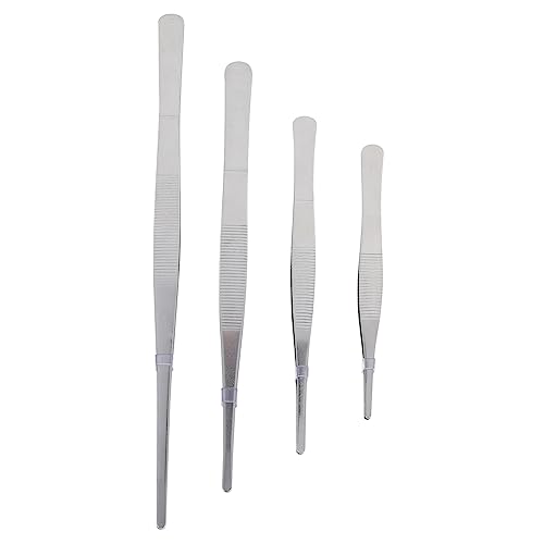 KICHOUSE 4pcs Stainless Steel Tweezers Set for Gardening Crafting Silver Non-Skid Handle