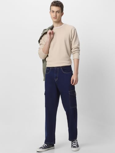 Image of Neostreak Men's Loose Baggy Fit Washed Cargo Jeans with 6 Pockets Non-Stretchable