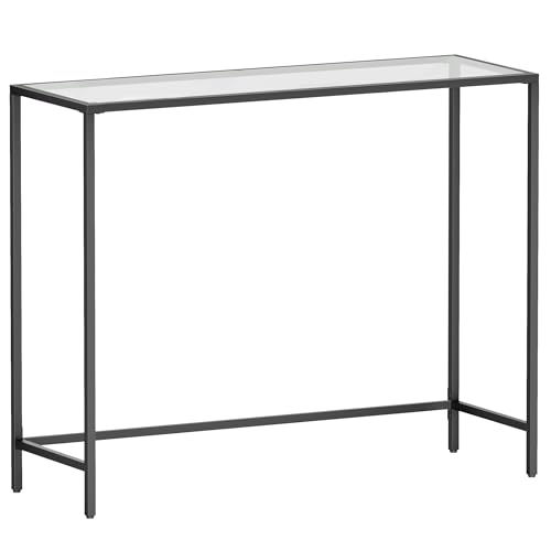 VASAGLE Table Console, Table d’Entrée, Bout de Canapé, en Verre Trempé, Montage Facile, Pieds Réglables, pour Salon, Entrée, Couloir, Noir d'encre, Transparente...