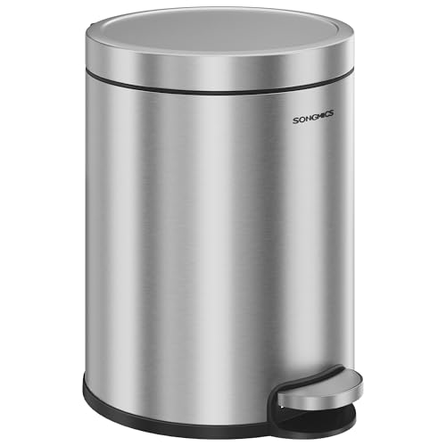 Recopilación de Papeleras . 44 SONGMICS Cubo de Basura, Cubo de Acero de Baño, Papelera interior, con Tapa de Cierre Suave, 6 L, para Residuos, Dormitorio, Plata Metálica MLTB016EZ01
