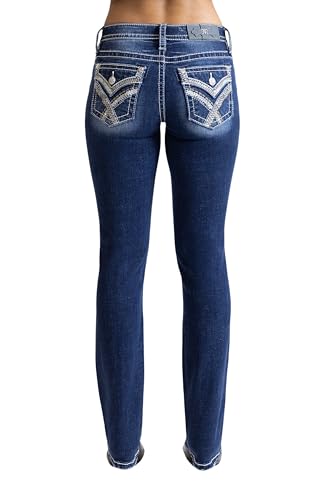 Miss Me Women's Criss Cross Bohemian Faux Flap Pocket Mid-Rise Straight Jeans
