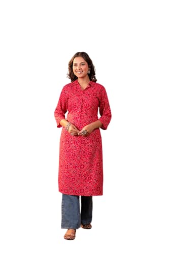 Image of Juniper Fuchsia Floral Printed Straight Kurta