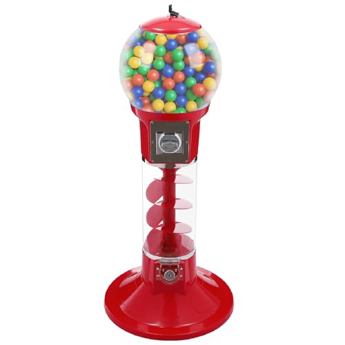 43in-Height Red Twister Ball Dispenser, Spiral Gumball Machine, Bubble Gum Machine, Spiral Vending Machines, Freestanding Capsule Ball Dispenser for Game Stores and Retail, 1 Coins