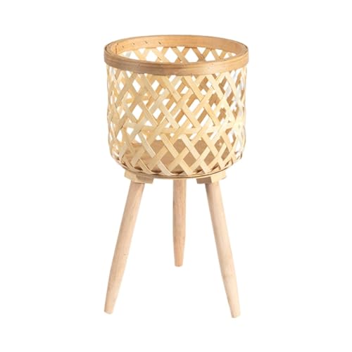 Cesta de mimbre para interior y exterior con patas extraíbles, cubierta tejida para todas las condiciones meteorológicas, macetero para plantas, 27 cm (B, talla única)