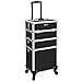 SONGMICS Kosmetikkoffer, professioneller Make-up Koffer, 3-in-1 Schminkkoffer fÜr Reisen, großer Trolley fÜr Friseure, abschließbar, mit um 360° drehbaren Universal-Rollen, schwarz JHZ01B