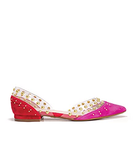 Cecelia New York Min Ballet Flat Clear Pointy Toe Embellished Neon Pink/Ruby Red3