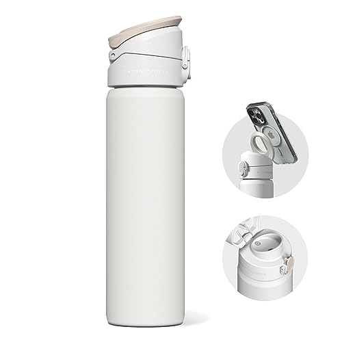 RHINOSHIELD AquaStand Magnetic Bottle 700ml | Round Mouth Stainless Steel Insulated Water Bottle, Sport Bottle with MagSafe Compatible Handle, Tripod with Adjustable Angles, Leak Proof - White