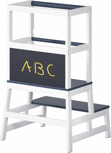 Spielwerk® Tour d'Observation Montessori Anthracite Enfant Dès 18 Mois - Chaise Haute Bébé Jouet Bebe 1 an - Cuisine Enfant - Bois de Pin Véritable...
