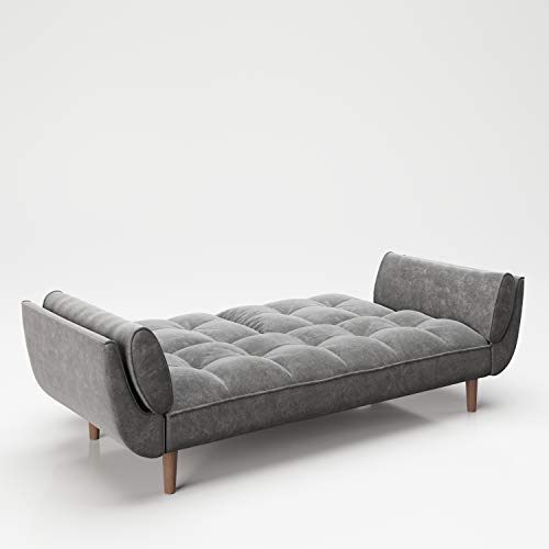 PLAYBOY Sofa mit Bettfunktion, Samtstoff in Grau, Anthrazit, stabile Massivholzfüsse, Bettsofa mit verstellbarer Rückenlehne, 2er Sofa, 3er Sofa, Sofabett, 2-Sitzer, 3-Sitzer, Retro-Design, Club-Stil – Bild 6