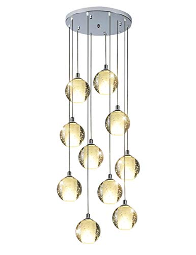 Suspension luminaire escalier long lustre 12 bulles verre pour salon plafond haut et villa 180cm