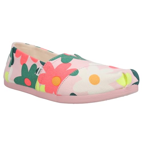 TOMS Womens Alpargata Floral Slip On Flats Casual - Green, Pink3