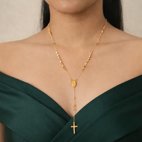 Image of Aaishwarya 18K Gold Plated Cross Lariat Chain Necklace for Women and Girls | Elegant Jewelry Gift, Minimal Accessory