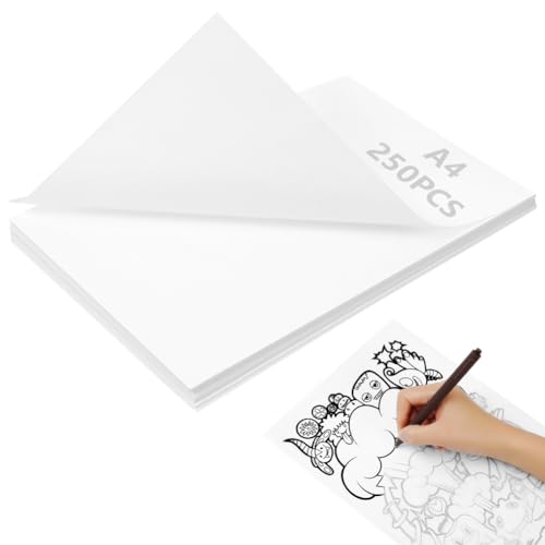 APXEL Papel de Calco A4 (29.5cm*21cm), 250 Hojas de 16g/M² Papel Cebolla para Calcar, Blanco, Calco Versátil para Dibujar, Coser, Hacer Bocetos, Tarjetas, Menús y Fotocopias