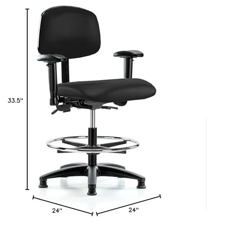 Image of Perch Task Chair with Foot Ring, Glides, 21 inch-28.25 inch, Black Fabric