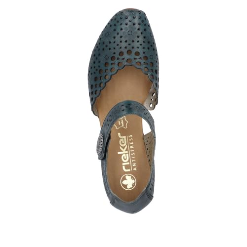 Image of Rieker 43753 Mirjam Women's Mary Jane Heels - Low-Heel Leather Shoes with Adjustable Ankle Strap & Laser-Cut Design - Comfortable Women's Heels for Casual & Dressy Wear