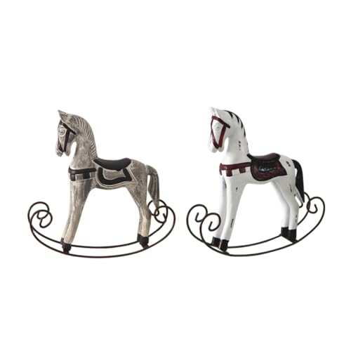 NUOLUX 2個 木製デスクトップ装飾 手作り木工芸品 ロッキングホース型 かわいい木馬置物 ホームルーム飾り クリエイティブで耐久性のある