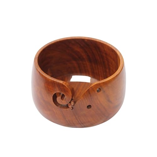 Image of HAGESTAD Wooden Yarn Bowl with Lid, Extra Large, 7 inchx4 inch, Handmade from Rosewood, Perfect for Crocheting or Knitting