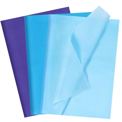 Larcenciel Seidenpapier Blau, 60 Blatt Bunt Seidenpapier Verpackungsmaterial für Geschenktüten & Geschenkverpackung, Packseide Seifenpapier für Weihnachten Neujahr Geburtstag Hochzeit Party (50x35CM)