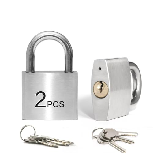 Image of LanuBe 304 Stainless Steel Keyed Alike Padlocks for Outdoor use, Pin Tumbler Padlock, 2 inch Wide Body, Stainless Steel Body Normal Shackle, Pack of 2