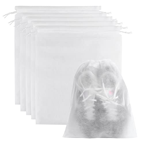 25er Schuhbeutel, Wasserabweisend Schuhtasche Staubdicht Schuhsack Vliesstoff Stoffbeutel mit Zugband, Travel Aufbewahrungsbeutel Organizer für Reisen Zuhause, 35 * 30cm Weiß