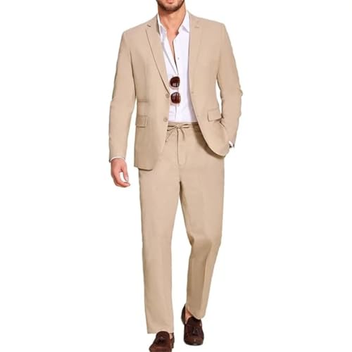 Men's Summer 2-Piece Linen Suit Set | Classic Fit Casual Lightweight Blazer & Pants