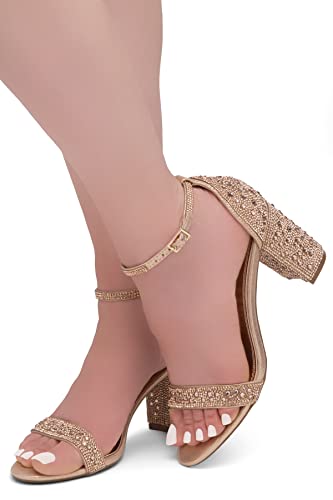 Image of Shoe Land Low Chunky Heels for Women Open Toe Ankle Strap Block Heel Sandals 3 Inch Dressy Heels for Wedding Party Date Night
